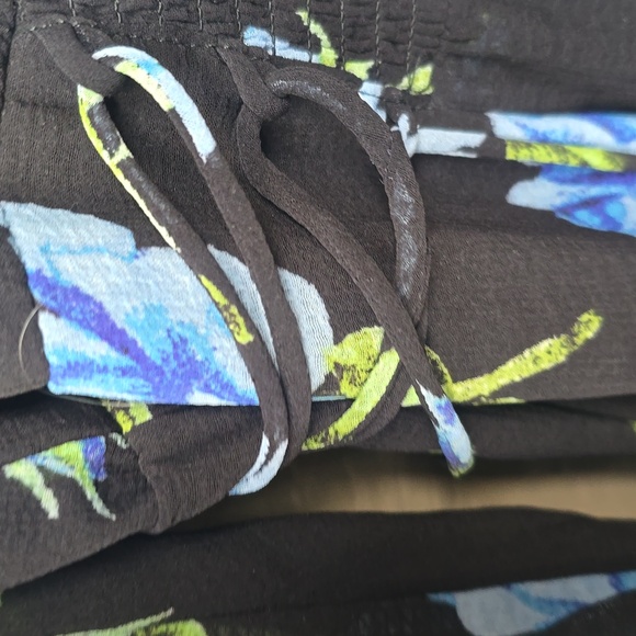 Free People Samantha black blue lace up floral long sleeve chiffon mini dress XL - Picture 9 of 13